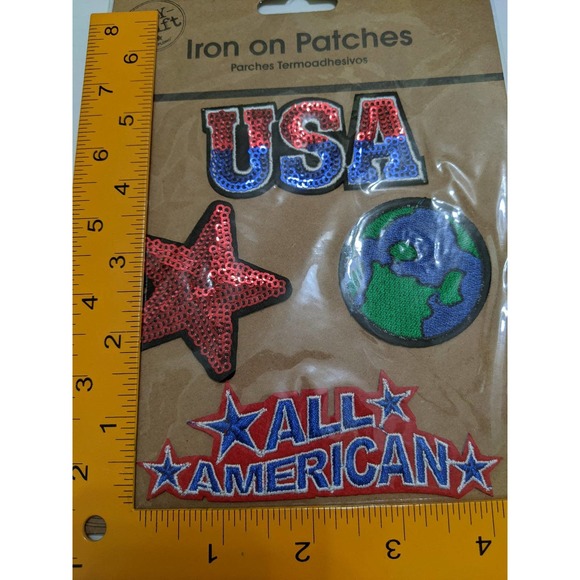 Iron on Patches USA all American star earth DIY Craft sequin - Picture 3 of 3